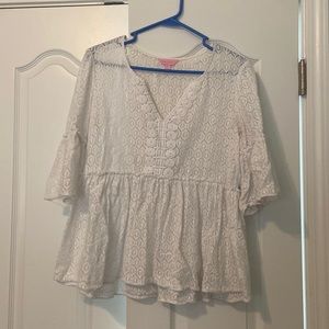 Lilly Pulitzer White Lace Top w/ Bell Sleeves